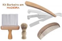 Kit Barbeiro Madeira Navalhete Pente Pincel E Espanador Novo